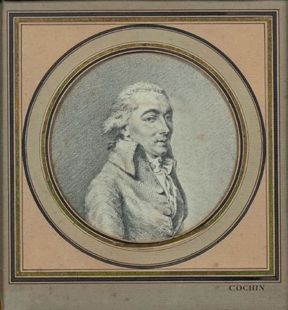 École FRANÇAISE du XVIIIe siècle Portrait d'homme de trois quarts
Crayon noir et...