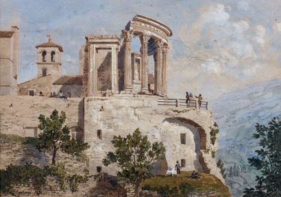 Ecole Italienne du XIXème siècle Le temple de la Sibille, Tivoli, 1834.
Gouache
18,5...
