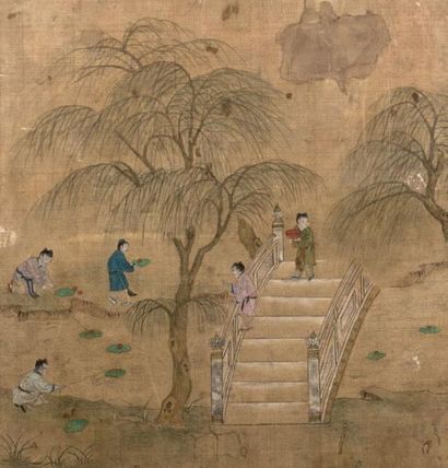 CHINE, XIXe siècle Deux encres polychromes sur soie, enfants jouant avec des bougies...