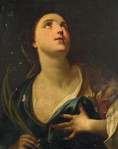 Attribué à Elisabetta SIRANI (1638-1665) Une sainte martyre
Toile
73 x 58 cm
(Soulèvements...