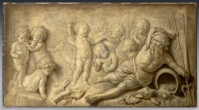 * Attribué à Jacob de WITT (1695-1754) Neptune et ses putti
Toile
85 x 159 cm
Sans...