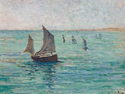 Maximilien LUCE (1858 - 1941) Voiliers en mer
Huile sur panneau.
Signée en bas à...