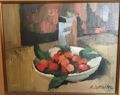 André LEMAITRE (1909 - 1995) Les cerises, 1986
Huile sur toile.
Signée en bas à droite.
35...