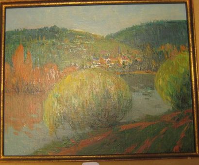 Robert DELVAL (1897-) Le fleuve
Huile sur toile.
Signée en bas à droite, contresignée...