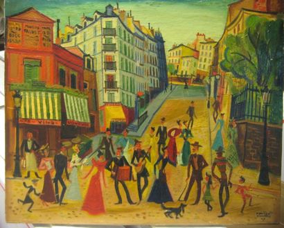 Maurice BLANCHARD (1903-1969) Rue animée à Montmartre
Huile sur toile.
Signée et...