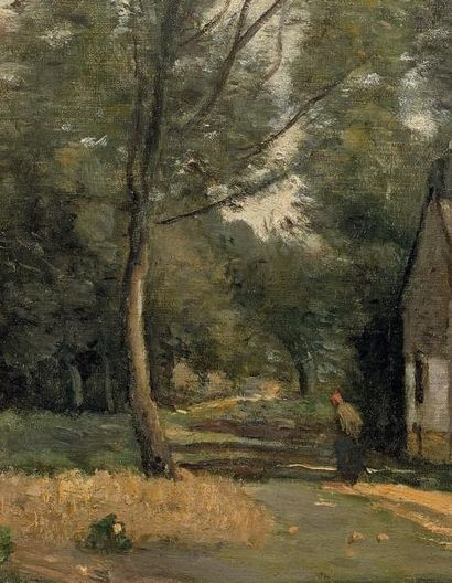 Jean-Baptiste Camille COROT (1796 - 1875) Saules et chaumières, 1860
Huile sur toile.
Signée...