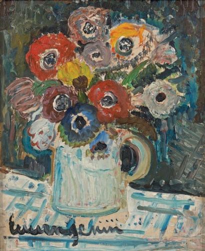 Lucien GENIN (1894-1953) Bouquet de fleurs
Huile sur carton.
Signée en bas à gauche.
27...