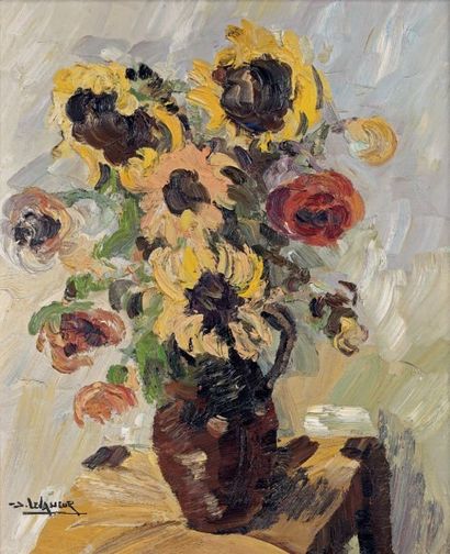 Jean LEVASSEUR né en 1935 Bouquet d'automne aux tournesols
Huile sur toile.
Signée...