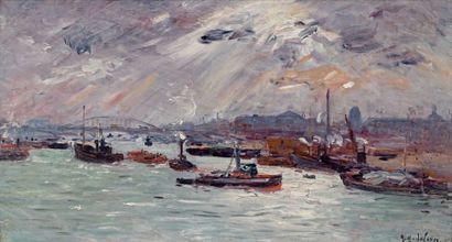 Gustave MADELAIN (1867 - 1944) Paris, la Seine près du pont d'Austerlitz
Huile sur...