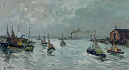 Fernand HERBO (1905-1995) Sortie de port
Huile sur toile.
Signée en bas à gauche.
45...