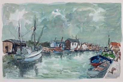 Fernand HERBO (1905-1995) Le Port de Noirmoutier
Aquarelle.
Signée en bas à gauche.
33...