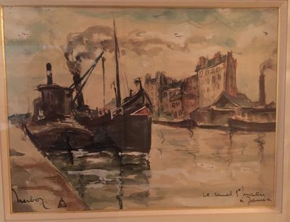Fernand HERBO (1905-1995) Le canal Saint Martin à Jaures
Aquarelle.
Signée en bas...