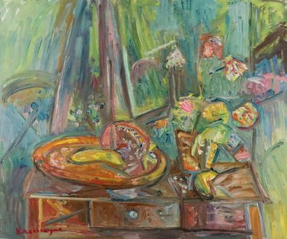 Pinchus KREMEGNE (1890-1981) Nature morte aux fruits et fleurs
Huile sur toile, signée...