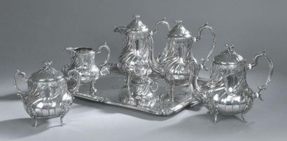 GALLIA Service à thé et café en métal argenté, modèle rocaille, comprenant: un plateau...