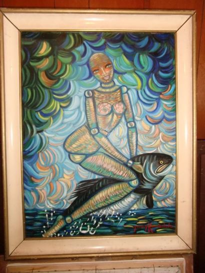 Yamy KAMADEVA (XXème siècle) Yamy KAMADEVA (XXème siècle)

Femme au poisson

Huile...