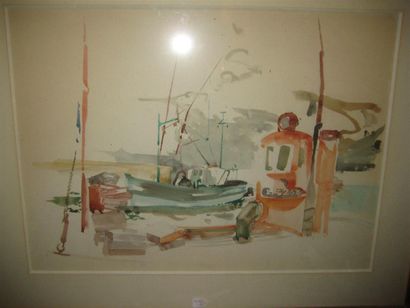 null Attribué à Michel BERNARD (peintre officiel de la marine)
"le chalutier au port"
Aquarelle
40...