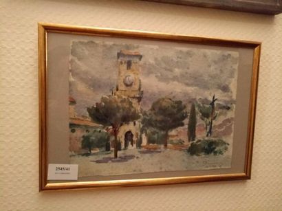 MARCEL BERNANOSE (1884-1952) Clocher dans le midi
Aquarelle signée en bas à droite,...