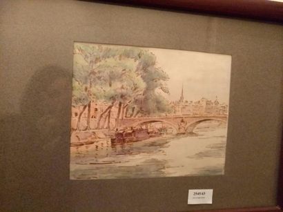 MARCEL BERNANOSE (1884-1952) Pont à Paris
Aquarelle non signée.
17 x 22 cm à vue