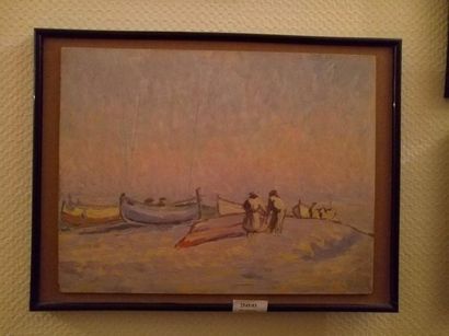 MARCEL BERNANOSE (1884-1952) Personnages et barques sur la plage
Huile sur panneau...