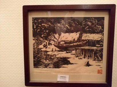 MARCEL BERNANOSE (1884-1952) Barque au bord de l'eau
Gravure en noir (bois), cachet...