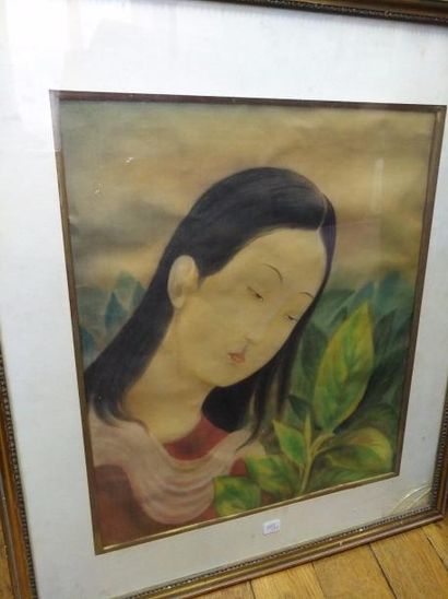 null Ecole Vietnamienne dans le goût de LE PHO
Portrait de femme
Peinture sur soie
45...