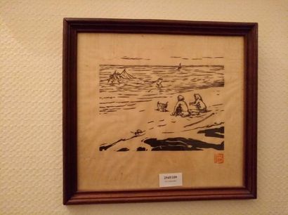 MARCEL BERNANOSE (1884-1952) Pêcheurs sur la plage
Gravure en noir (bois), cachet...