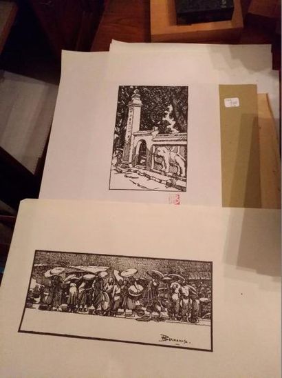 MARCEL BERNANOSE (1884-1952) Lot de gravures: vues d'Indochine.
Environ dix pièc...