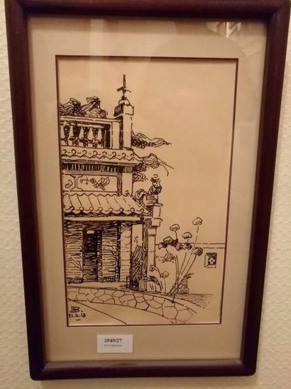 MARCEL BERNANOSE (1884-1952) Vietnam, Entrée de Palais
Dessin monogrammé en bas à...