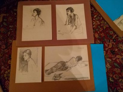 MARCEL BERNANOSE (1884-1952) Lot de dessins: études de personnages, certains datés...