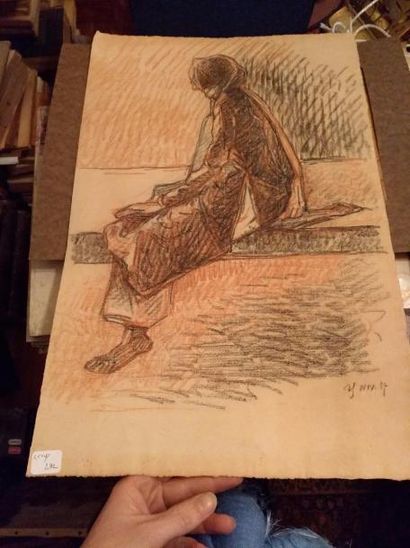 MARCEL BERNANOSE (1884-1952) Dessin aux 3 crayons, femme assise.
Daté 29 novembre...