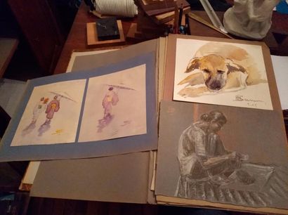 MARCEL BERNANOSE (1884-1952) Lot de dessins: scènes du japon, paysages, études de...