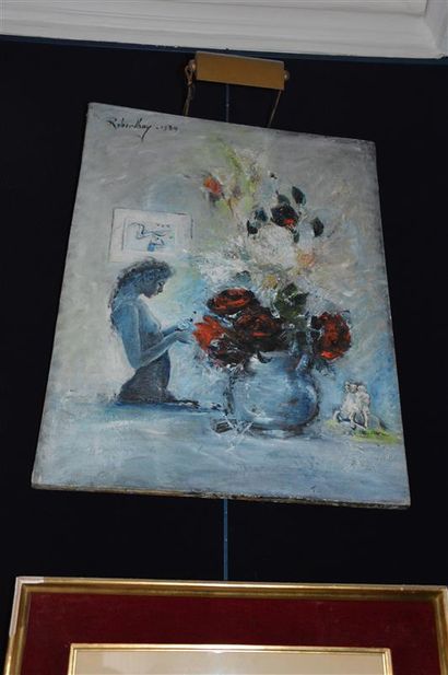 null Roberdhay Amram (XXème)
Femme au bouquet 
Huile sur toile
Signée et datée 1939...