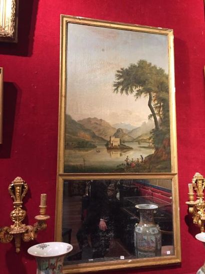 null Trumeau présentant une toile peinte.
École suisse, vue de lac.
Fin du XVIIIe...