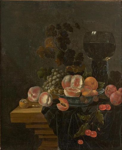 Karel BAPTIST (Actif entre 1659 et 1663 à Amsterdam et Alkmaar) Coupe de fruits et...