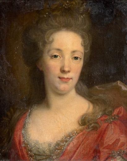 Nicolas de LARGILLIERRE (Paris, 1656-1746) 
Portrait de femme à la robe rouge
Toile.
51...