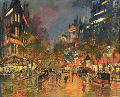 Constantin KOROVINE (1861-1939) 
Rues parisiennes au crépuscu le Huile sur toile,... Gazette Drouot