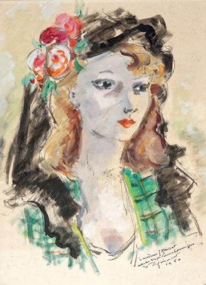 André DIGNIMONT (1891-1965) 
Portrait de jeune femme
Aquarelle et gouache sur papier...