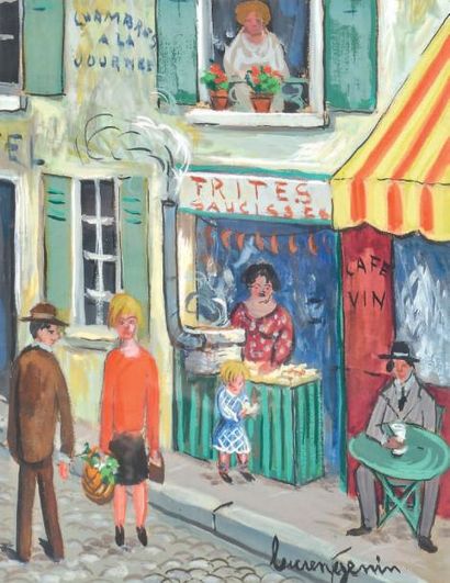 Lucien GENIN (1894-1953) 
Frites, saucisses
Aquarelle et gouache sur papier signé...