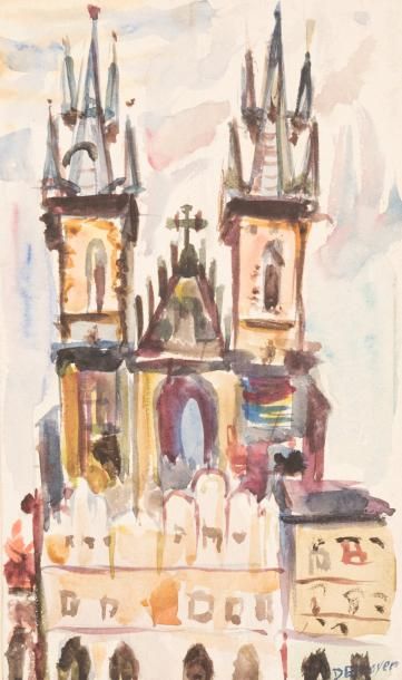 François DESNOYER (1894-1972) 
Église à Prague
Aquarelle signée en bas à droite.
(Importante...