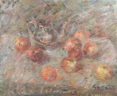 Atelier Pierre GOGOIS (né en 1935) Nature morte aux pommes
Huile sur toile.
Signée...