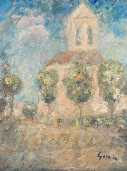 Atelier Pierre GOGOIS (né en 1935) Vue de l'église d'Auvers sur Oise
Huile sur toile.
Signée...