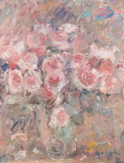 Atelier Pierre GOGOIS (né en 1935) Bouquet de roses au vase bleu
Huile sur toile.
Signée...