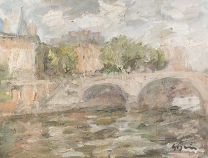 Atelier Pierre GOGOIS (né en 1935) Le pont Saint Michel
Huile sur toile.
Signée en...
