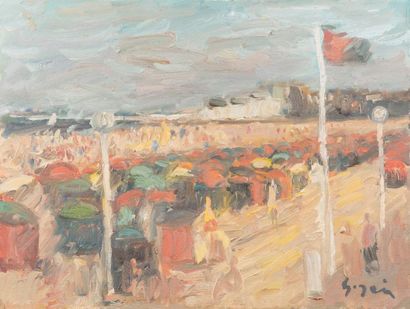 Atelier Pierre GOGOIS (né en 1935) Deauville, le drapeau
Huile sur toile.
Signée...