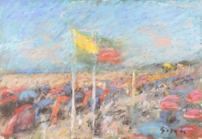 Atelier Pierre GOGOIS (né en 1935) Le drapeau rouge, Deauville Technique mixte.
Signée...