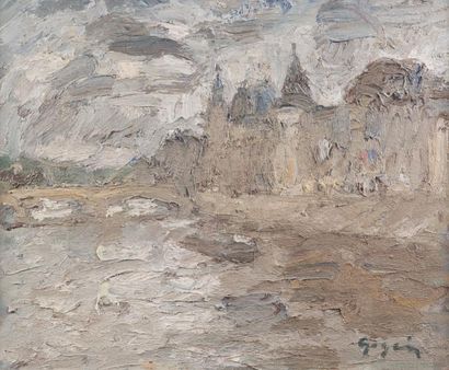 Atelier Pierre GOGOIS (né en 1935) Péniche sur la Seine
Huile sur toile.
Signée en...