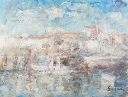 Atelier Pierre GOGOIS (né en 1935) Vue du port de Lagos (Algarve)
Huile sur toile.
Signée...