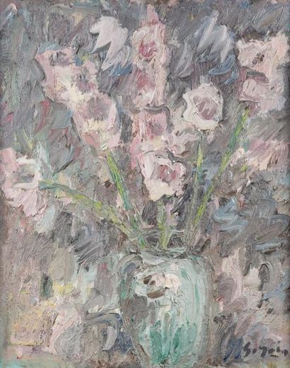 Atelier Pierre GOGOIS (né en 1935) Bouquet de fleurs au vase vert
Huile sur toile.
Signée...