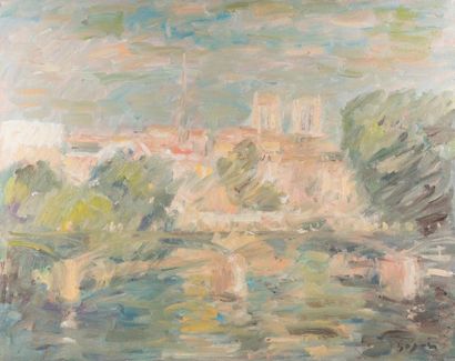 Atelier Pierre GOGOIS (né en 1935) Le pont des Arts
Huile sur toile.
Signée en bas...