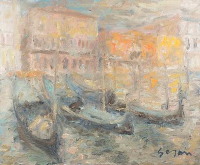 Atelier Pierre GOGOIS (né en 1935) Les gondoles bleues sur le grand Canal
Huile sur...